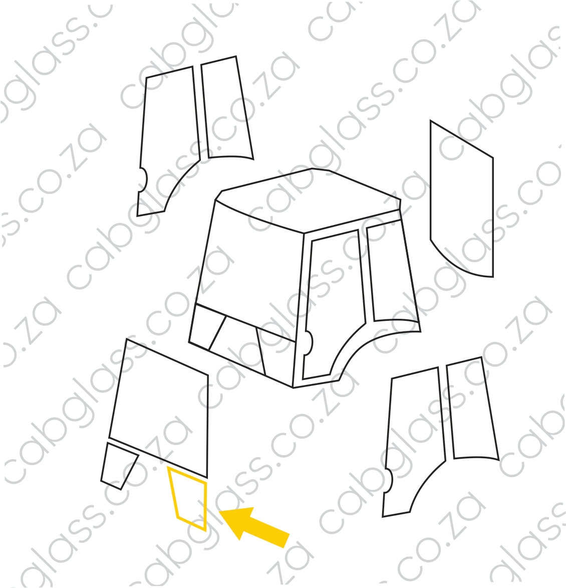 FRONT LOWER LH (Toughened) | JCB TLB 3CX - 4CX (P 21) BACKHOE