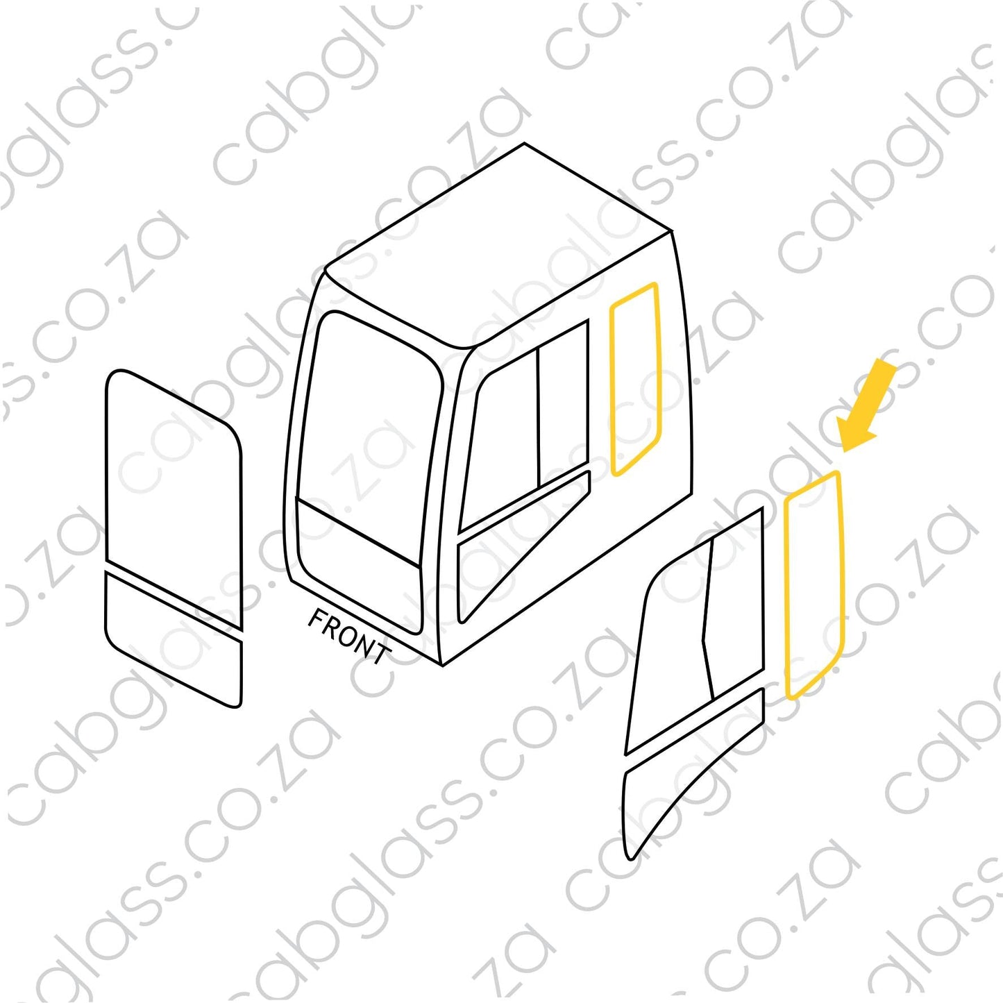 Cab sketch of glass for Caterpillar excavator