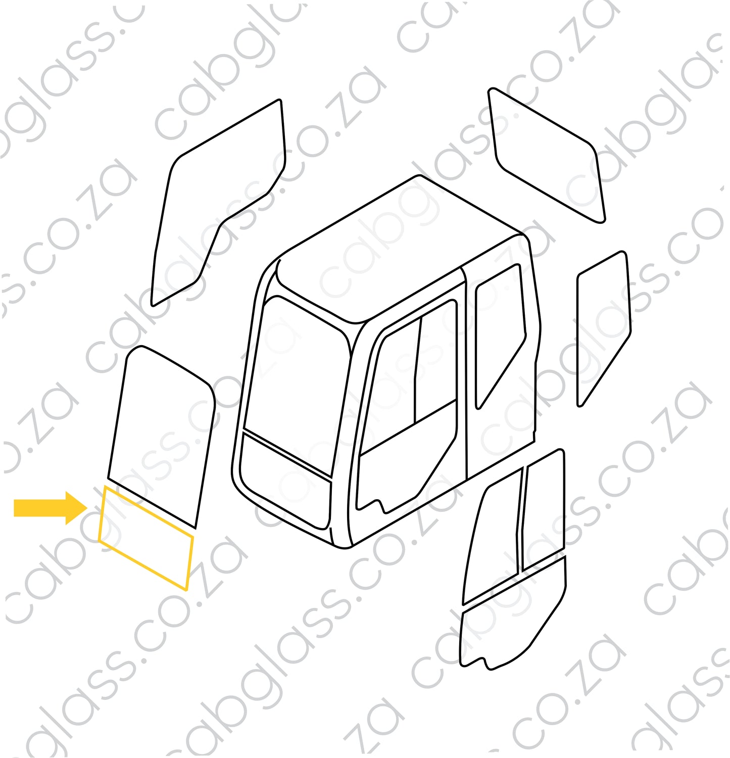 Cab sketch of windscreen lower, Case excavator CX C-series, KHN25610, LQ50C01301S001, LQ02C01301S001, 125989