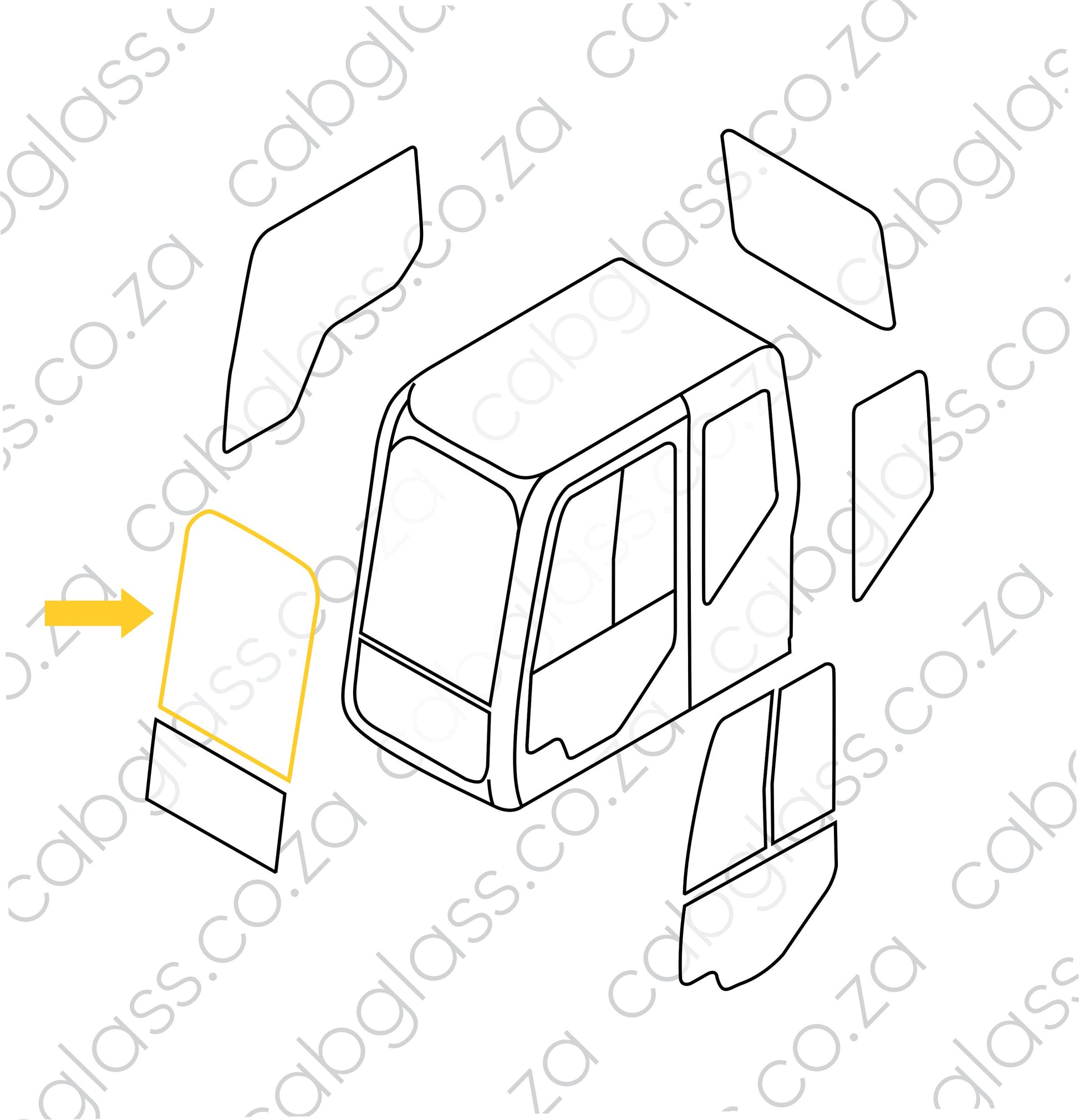 Cab sketch, windscreen upper Case excavator CX D-series, KHN25620, LQ50C00002S002