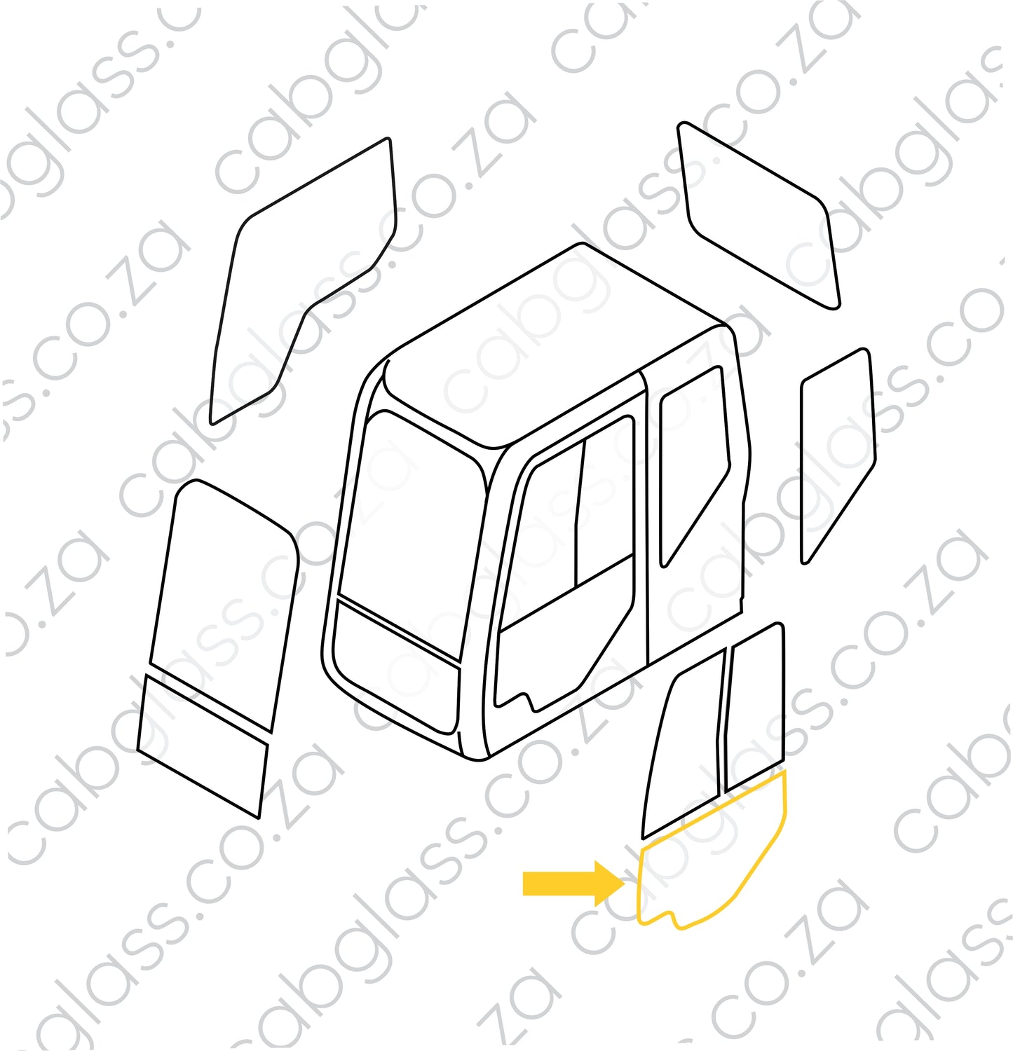 Cab sketch door lower Case excavator CX B-series, KHN15510