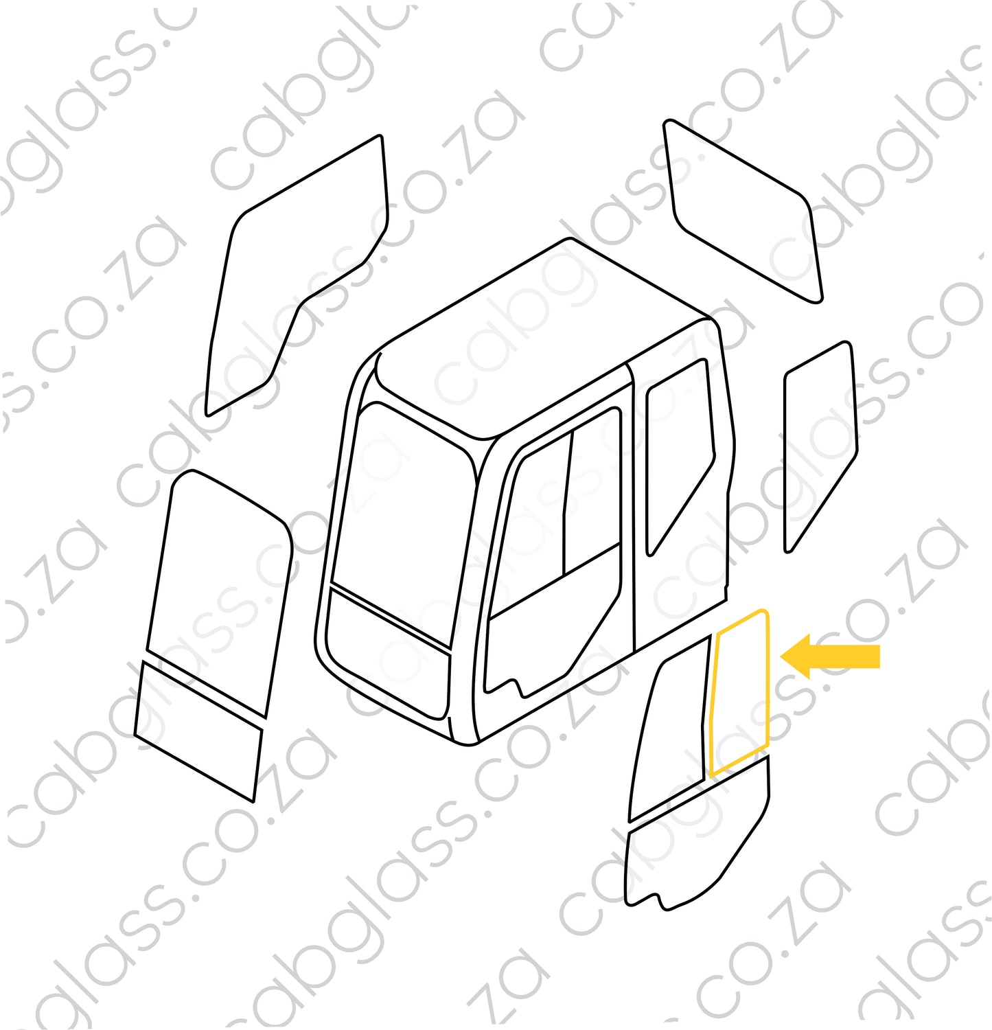 Cab sketch of Case excavator CX D-series