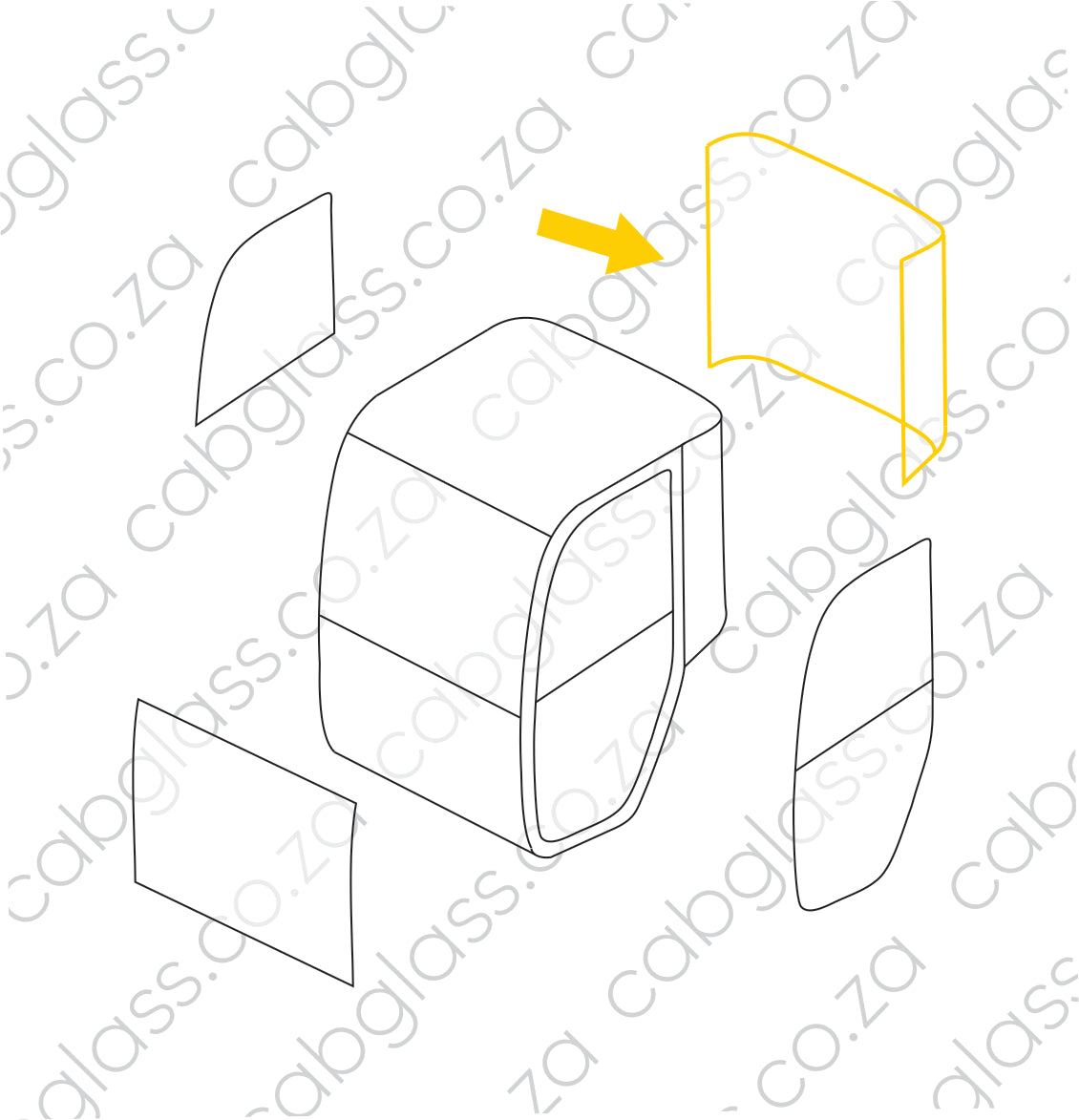 REAR CAB GLASS | VOLVO FEL L20B L25B L20F, L20H, L25F, L25H, L28F