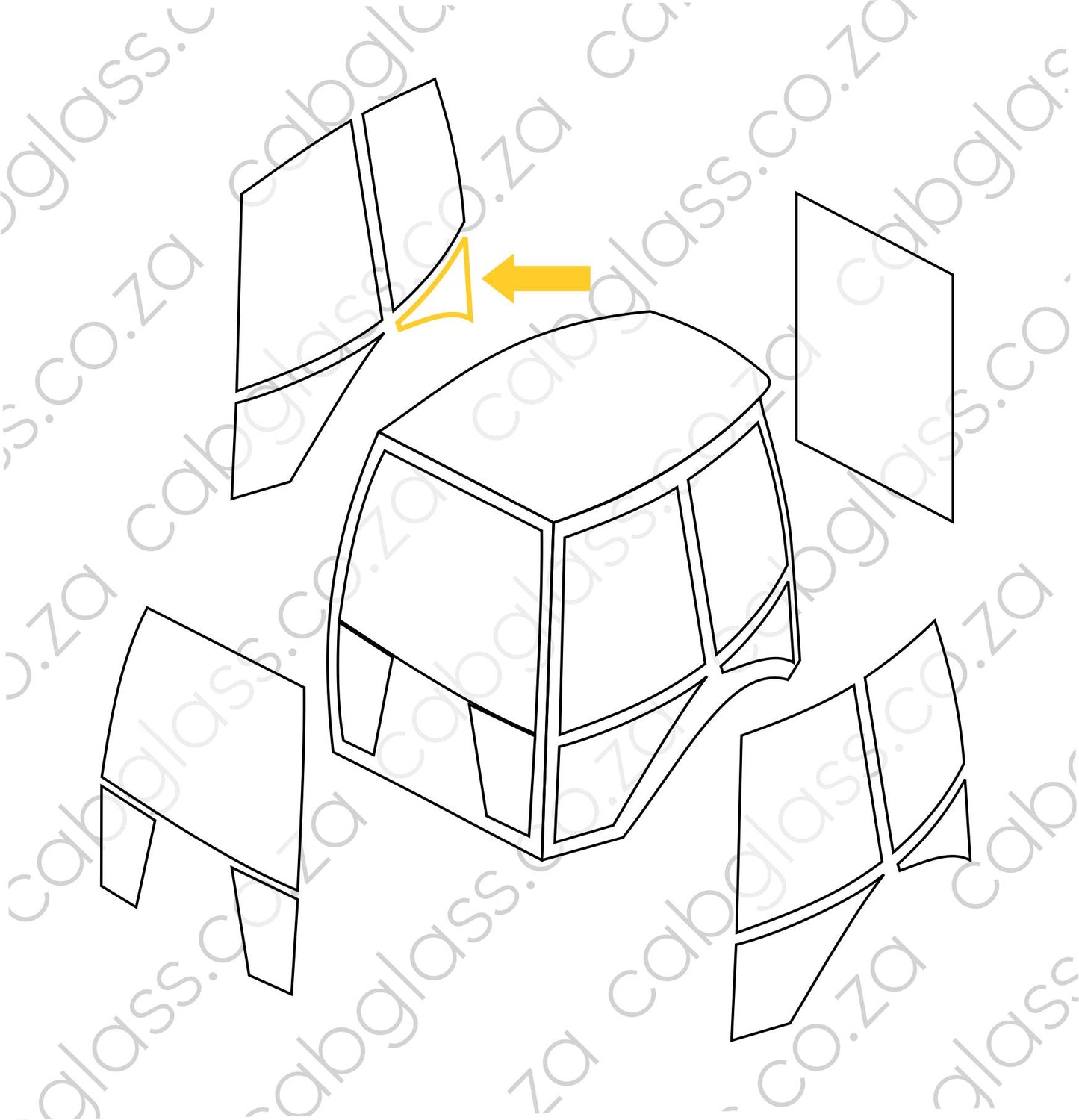 Cab sketch for Caterpillar backhoe E-series
