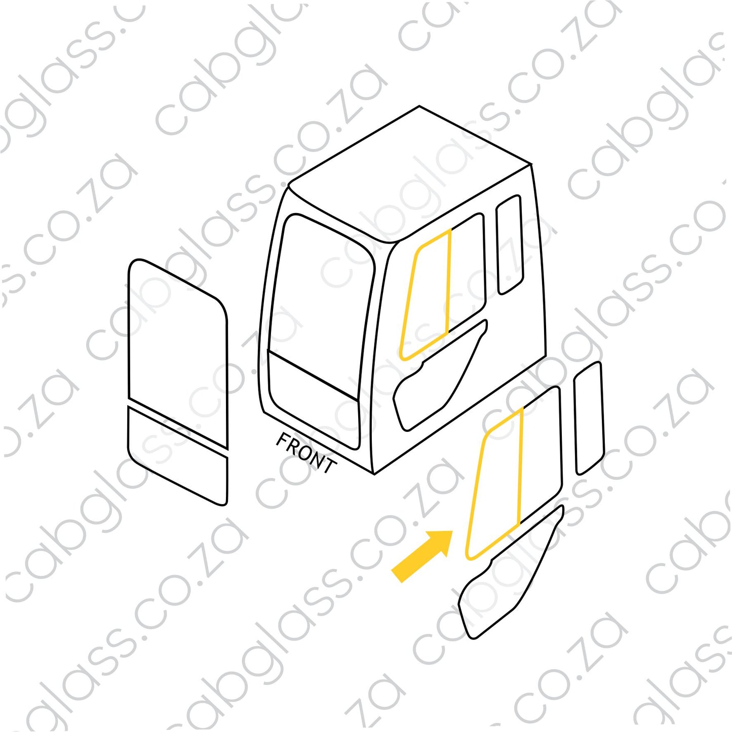Cab Sketch Bell Excavator HD Series door front slider highlighted