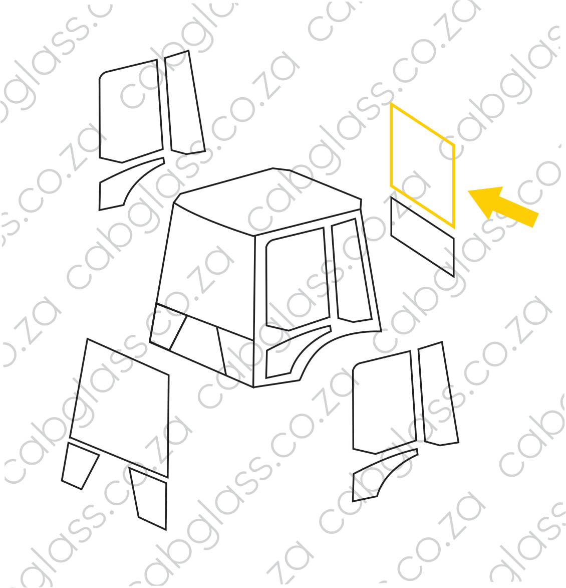 REAR CAB GLASS UPPER | CASE TLB 570T - 570ST