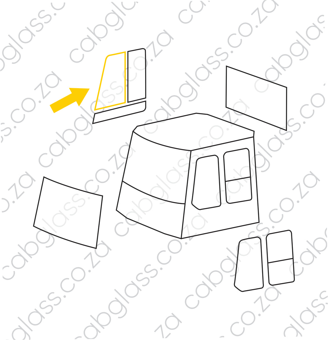 Cab skecth for Bell Dumper 218342, TT218342, WEG0208 glass