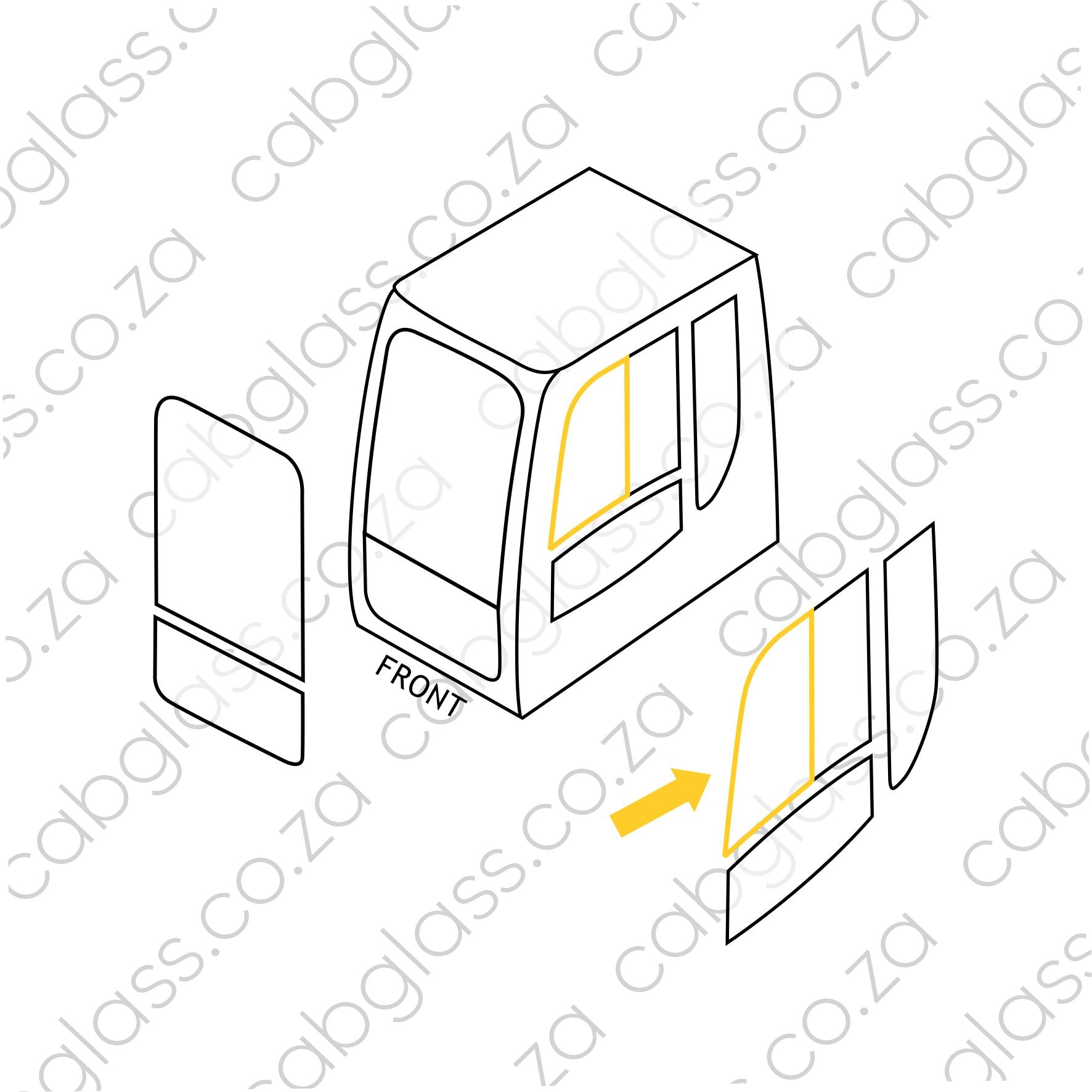 Cab sketch for Bell Excavator E-series, 112102, 7029423