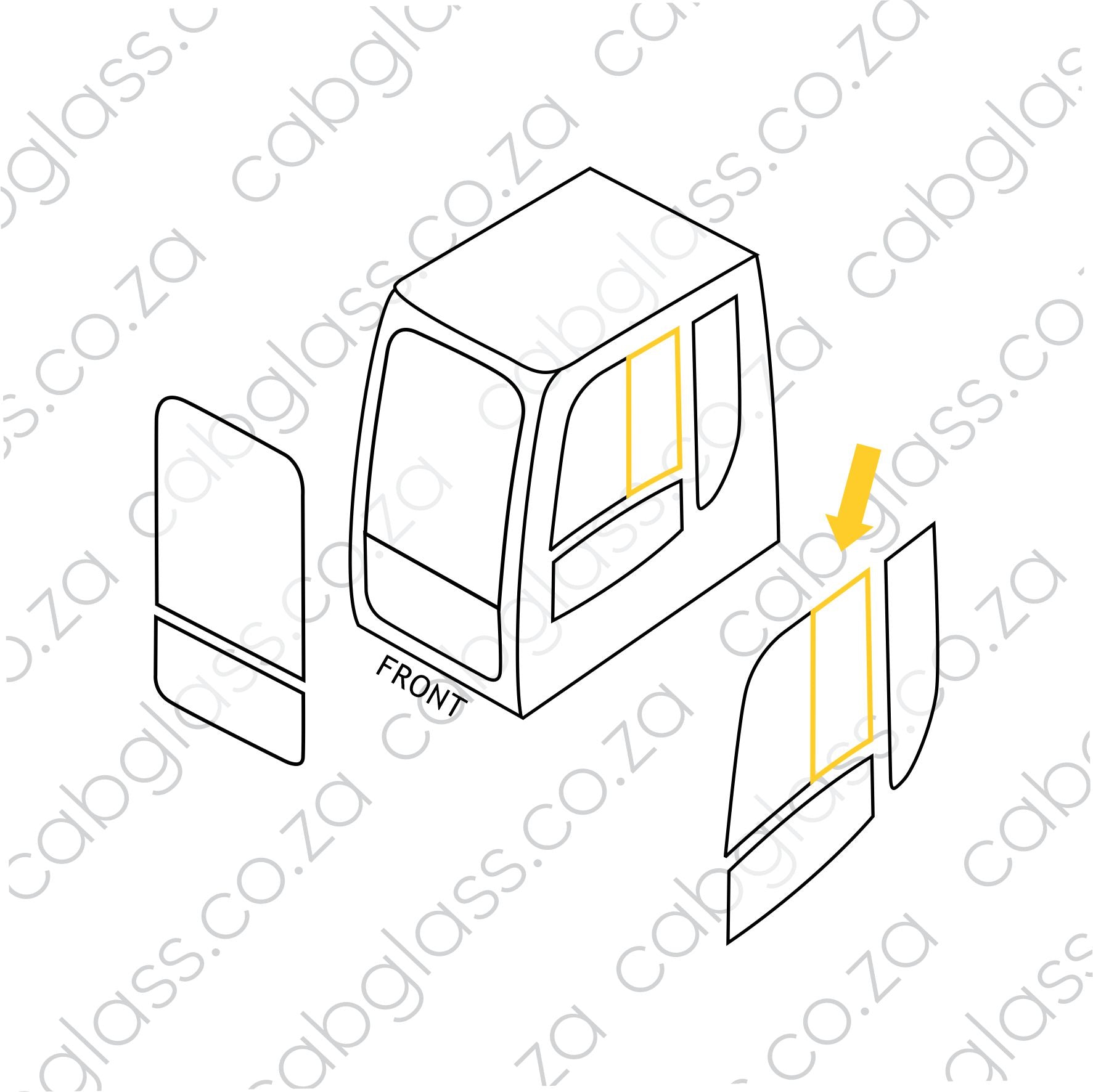 Cab sketch Bell Excavator E-series, Rear door, 7029424, 112110