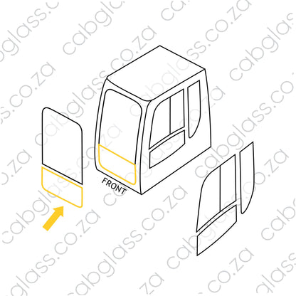 Cab sketch of glass for Bell Excavator E-series 7030040, 7030039, 10035529, 10035530