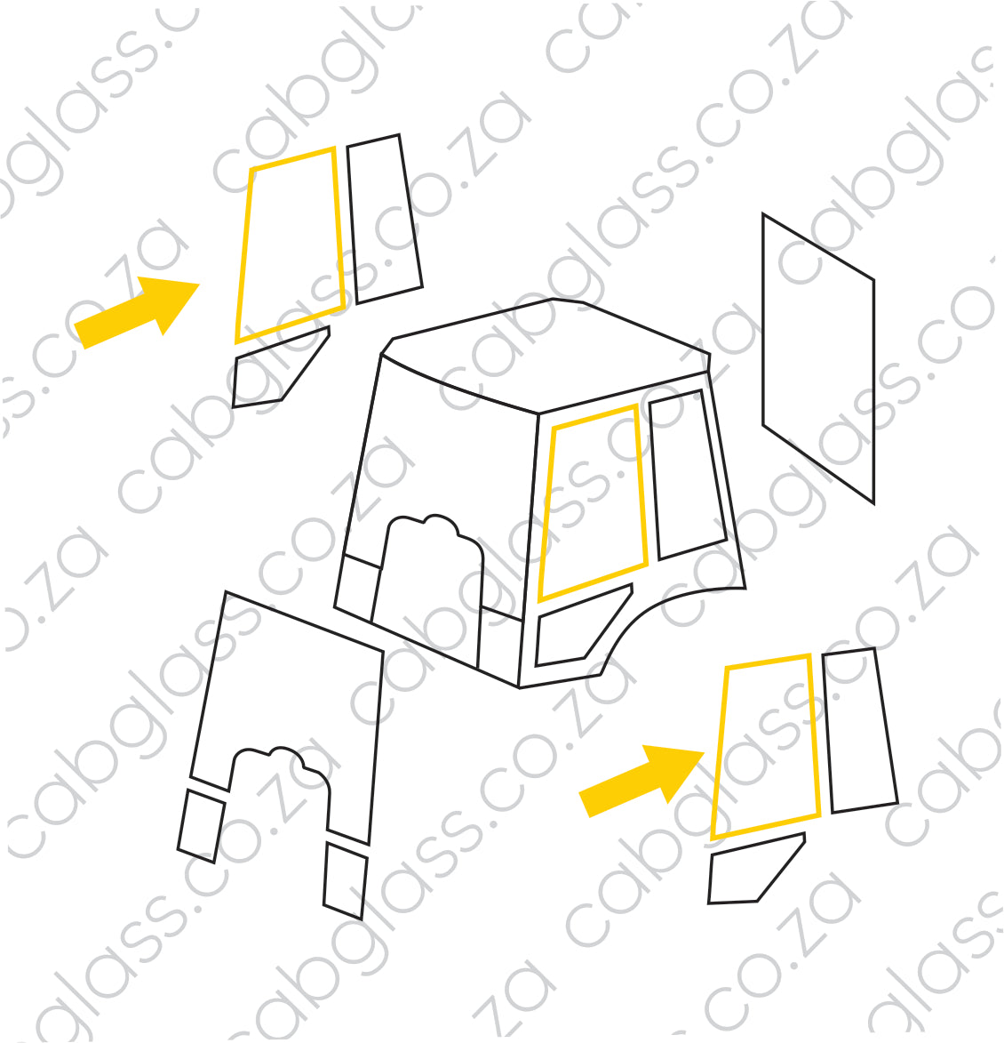 DOOR GLASS UPPER L=R | VOLVO TLB BL61 - BL71 BACKHOE