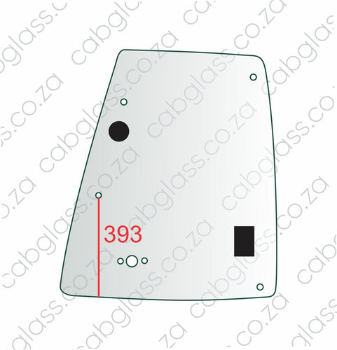 Rear of door upper right-hand glass with hole 393mm from bottom