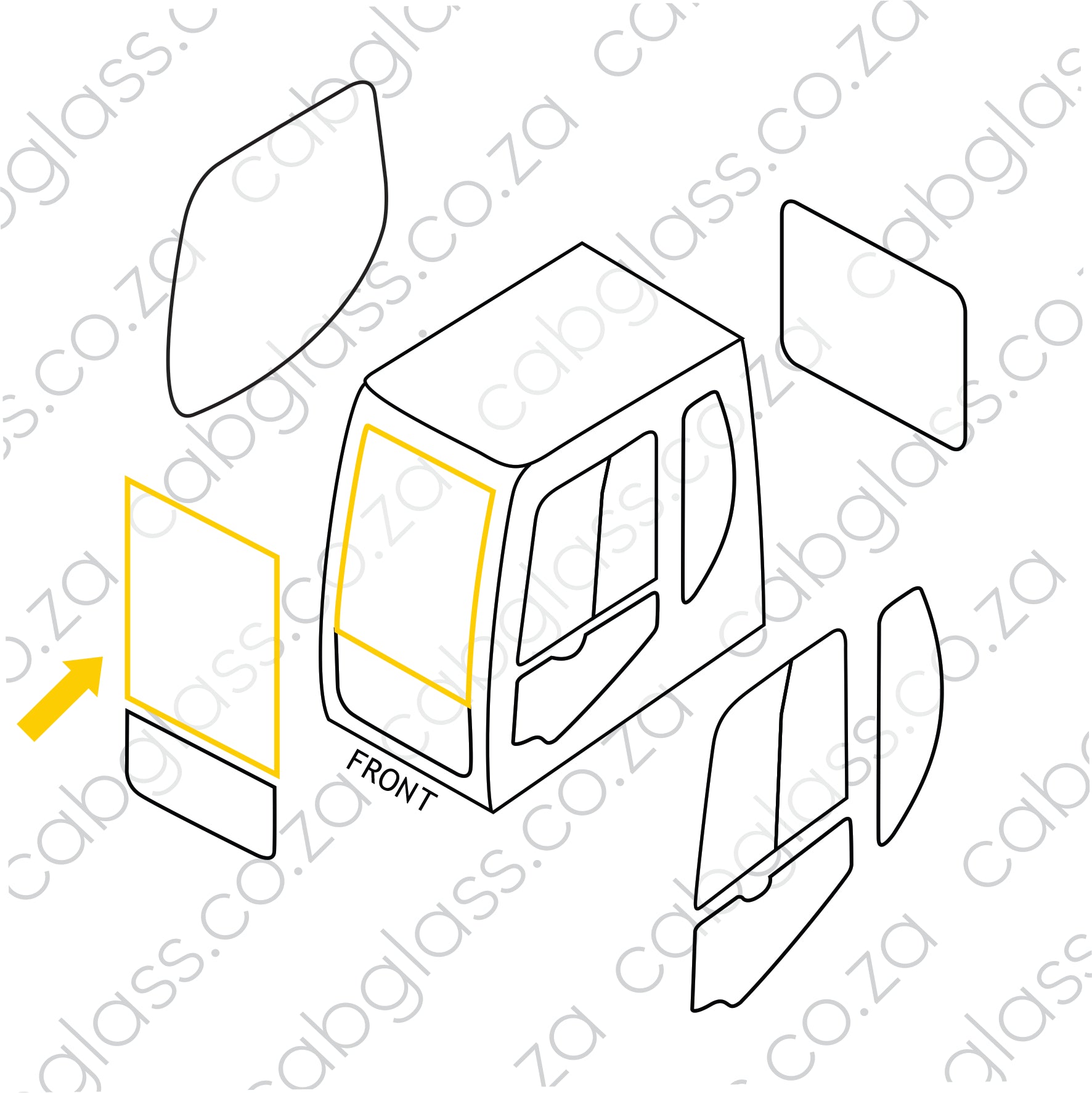 Doosan Excavator, Front upper glass,118612, 903-00076A, K1033880, 903-00076B, 9903-00076B, 90300076A, 90300076B