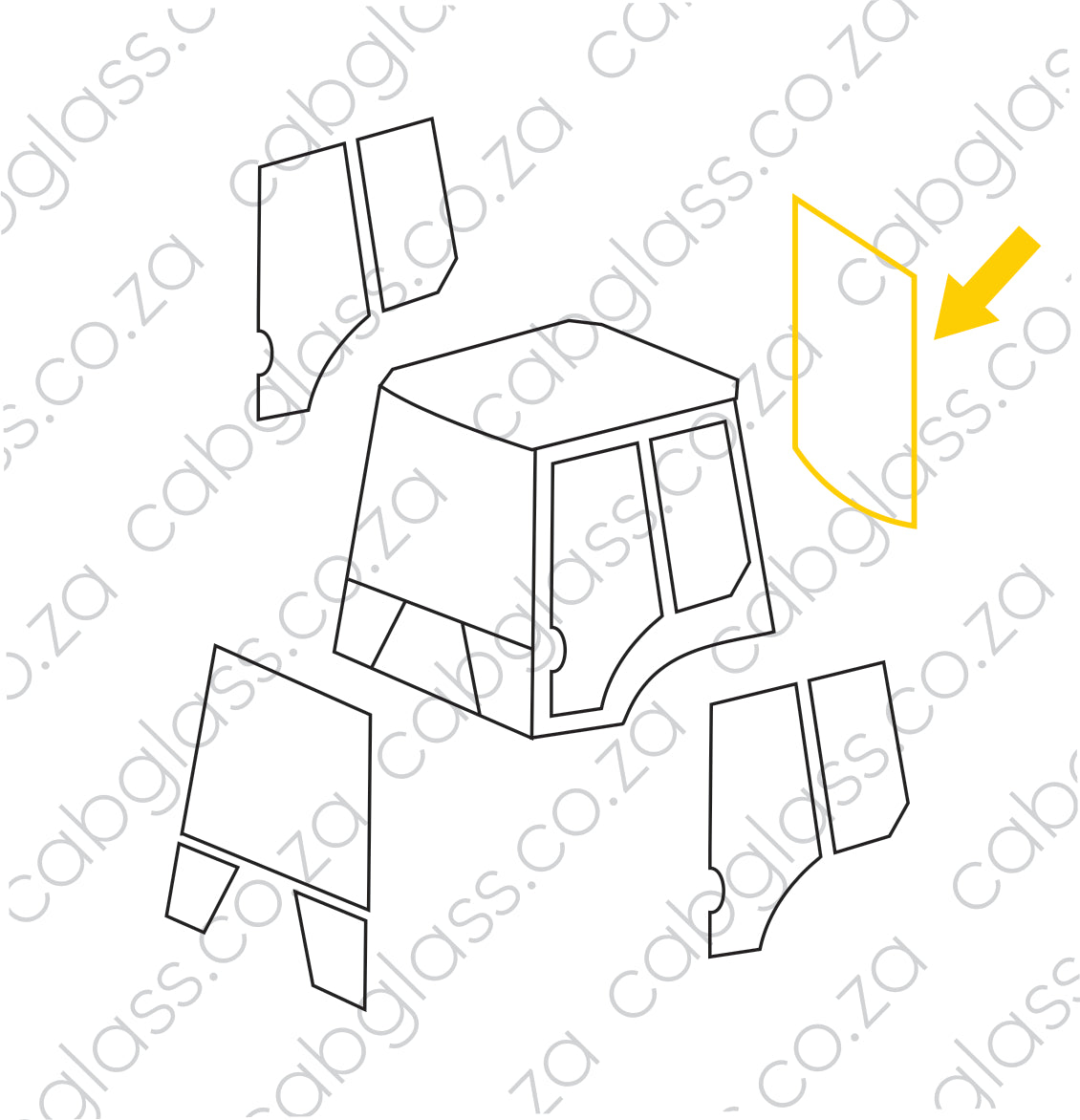 REAR CAB GLASS | KOMATSU BH WB R DASH 5 DASH 8