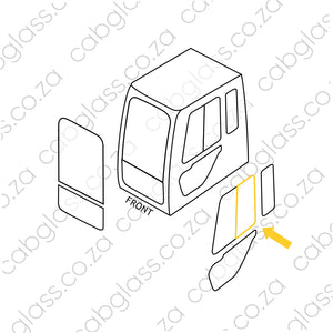 Cab sketch for Bell Excavator HD series showing door rear slider
