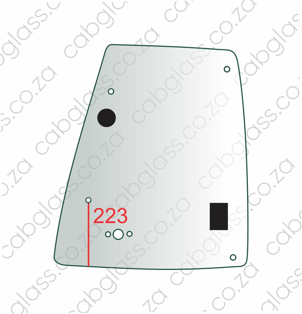 Rear of door upper right-hand glass with hole 223mm from bottom