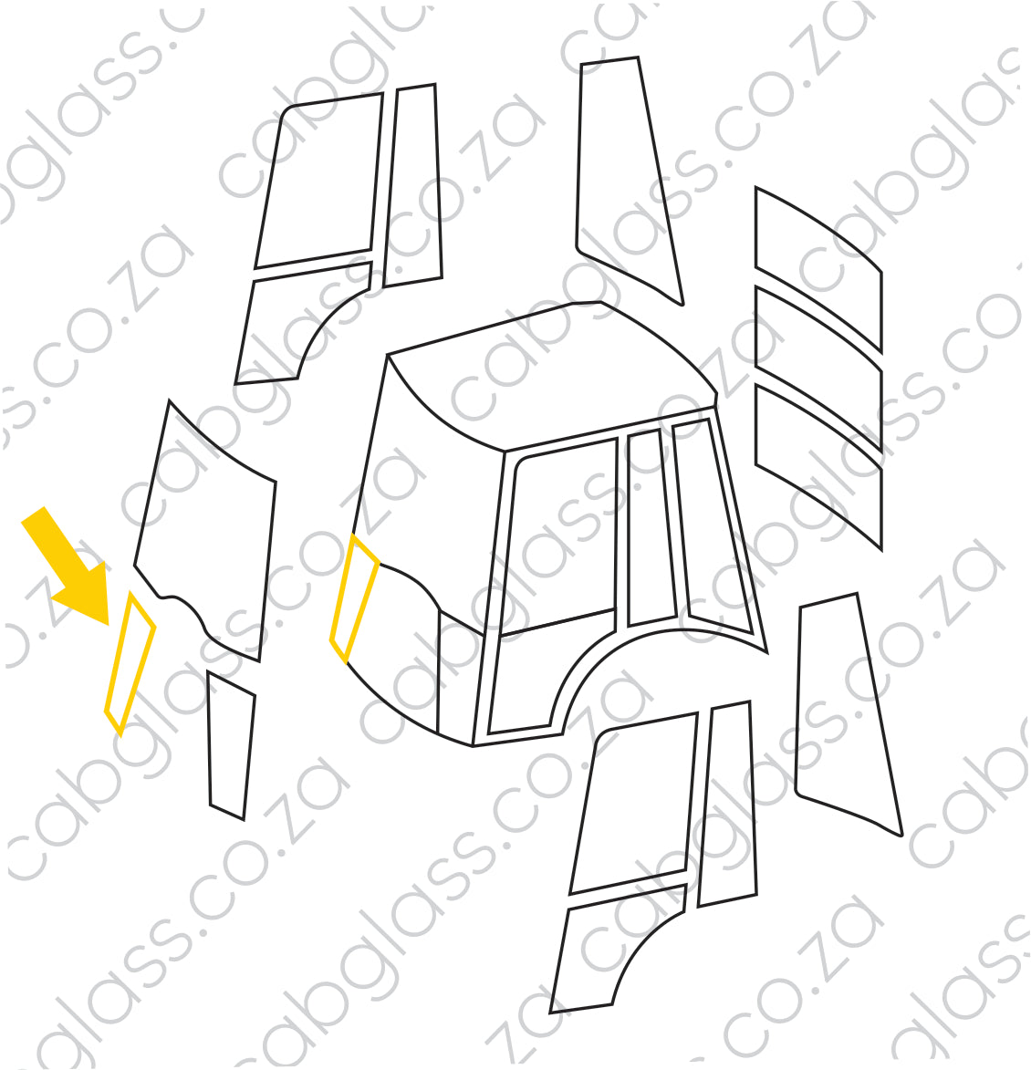 Cab sketch windscreen lower, Bell TLB 310SG, T275630, T407464