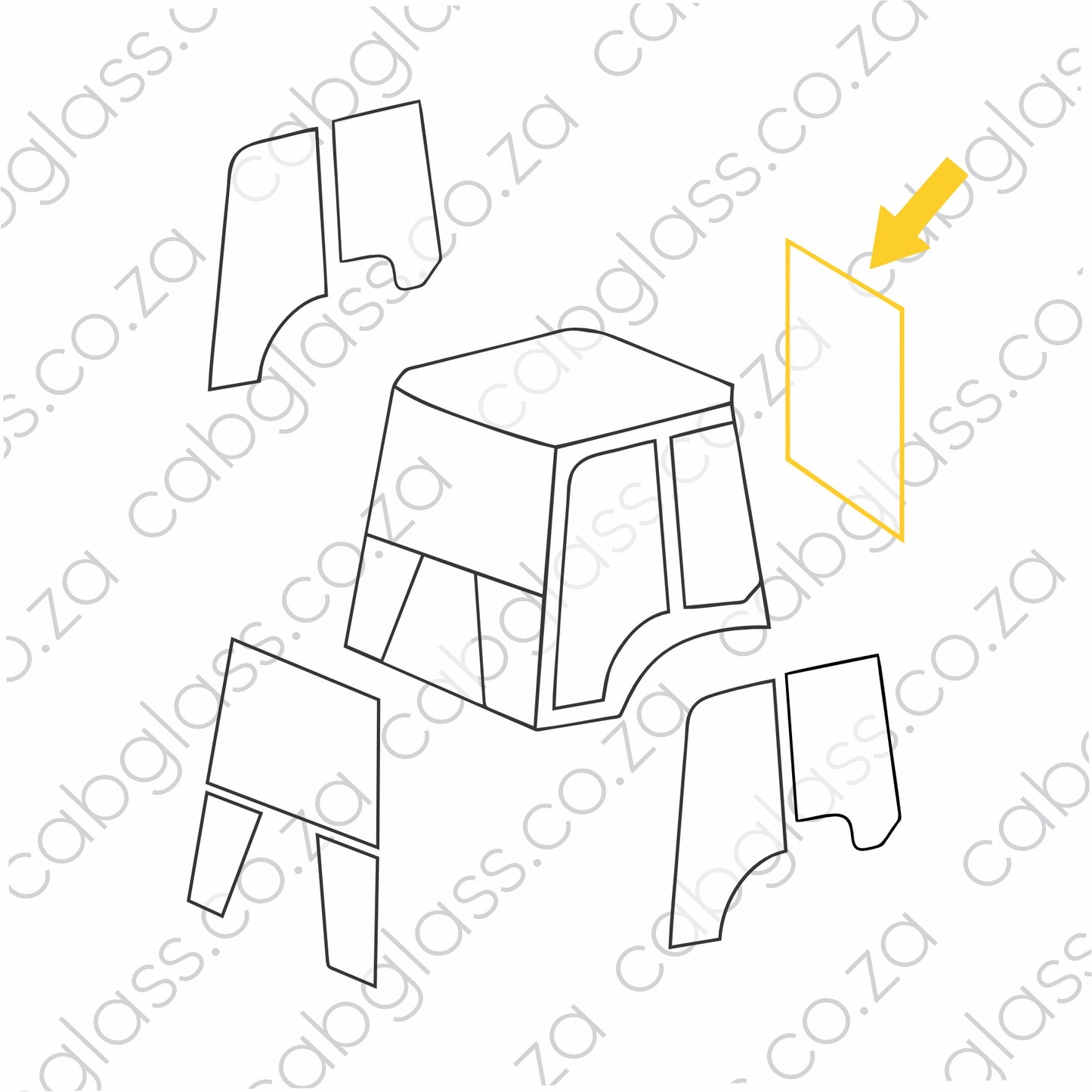 REAR CAB GLASS | TEREX TLB BACKHOE TLB840 - TLB990 CAB GLASS