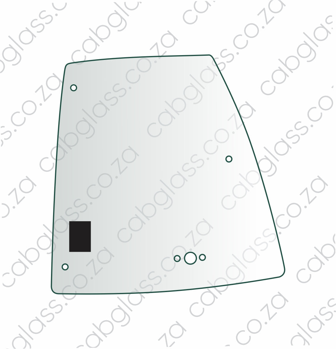 Upper right door glass for Caterpillar backhoe 416E–450F, replacement for part 205-9597